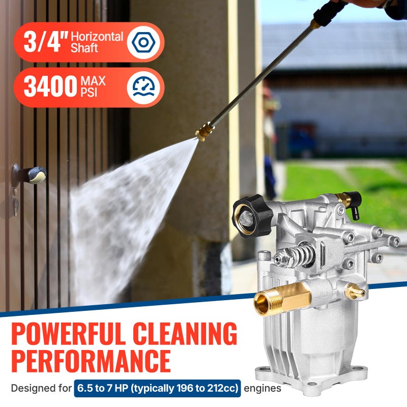 YAMATIC 3/4" Shaft Horizontal Pressure Washer Pump 3400 PSI 2.5 GPM Replacement Pump for Power Washer Compatible with Homelite, Troybilt, Simpson, Karcher, Honda GC160 GC190, AR RMV 2.5G30 - Image 2